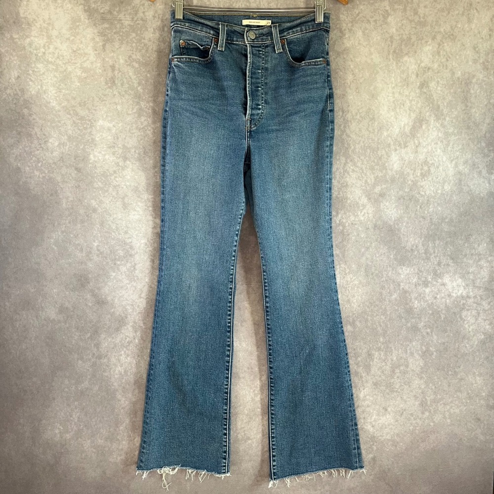 Levi's Ribcage Boot Jeans Womens 29 Blue High Rise Raw Hem Flare 36934-0012
